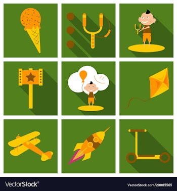 Set of kids toy childhood with icons toys vector image