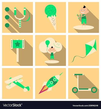 Set of kids toy childhood with icons toys vector image