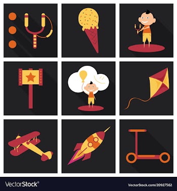 Set of kids toy childhood with icons toys vector image