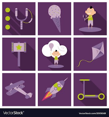 Set of kids toy childhood with icons toys vector image