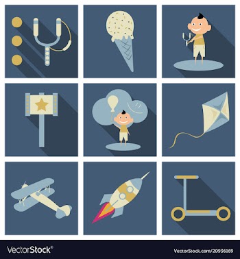 Set of kids toy childhood with icons toys vector image