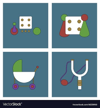 Set of kids toys in flet icons on color vector image
