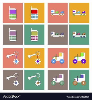 Set of kids toys in flet icons on color vector image