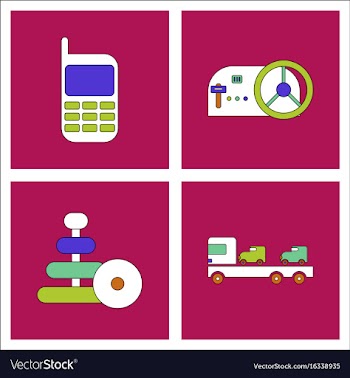 Set of kids toys in flet icons on color vector image
