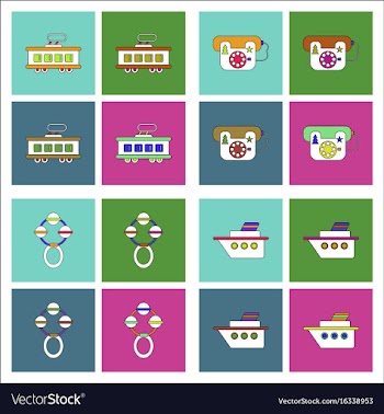 Set of kids toys in flet icons on color vector image