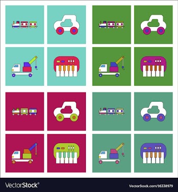 Set of kids toys in flet icons on color vector image