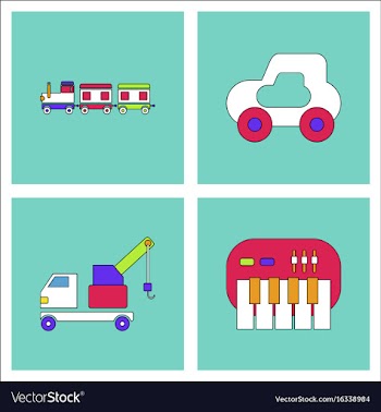 Set of kids toys in flet icons on color vector image