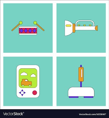 Set of kids toys in flet icons on color vector image