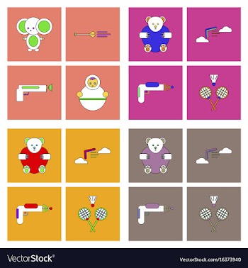 Set of kids toys in flet icons on color vector image