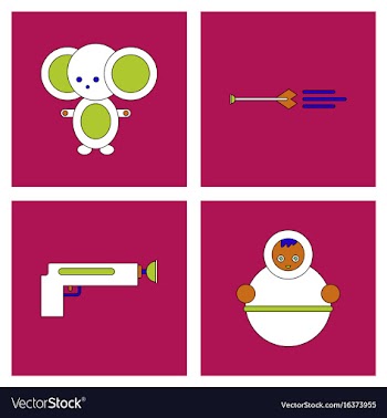 Set of kids toys in flet icons on color vector image