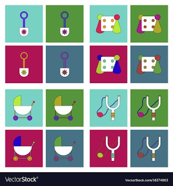 Set of kids toys in flet icons on color vector image