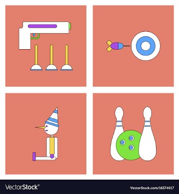 Set of kids toys in flet icons on color vector image