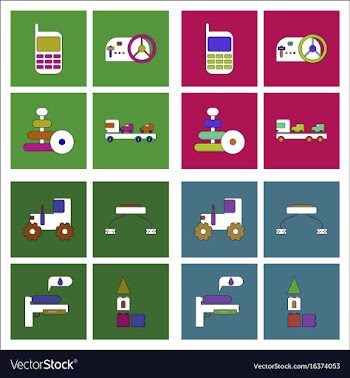 Set of kids toys in flet icons on color vector image