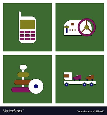 Set of kids toys in flet icons on color vector image