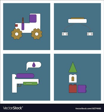 Set of kids toys in flet icons on color vector image