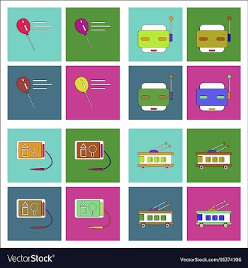 Set of kids toys in flet icons on color vector image