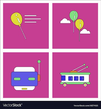 Set of kids toys in flet icons on color vector image