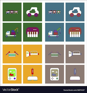 Set of kids toys in flet icons on color vector image