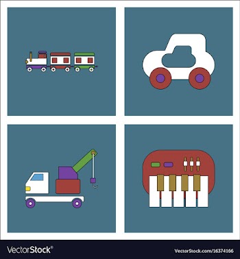 Set of kids toys in flet icons on color vector image
