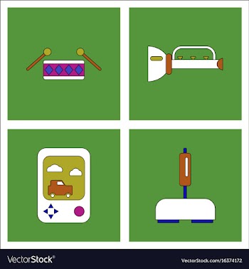 Set of kids toys in flet icons on color vector image
