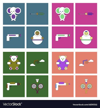 Set of kids toys in flet icons on color vector image