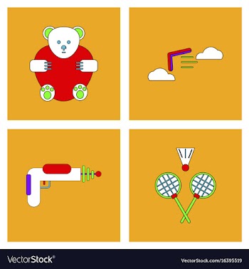 Set of kids toys in flet icons on color vector image