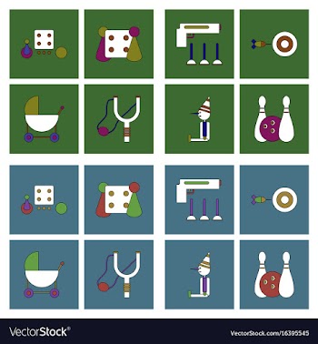 Set of kids toys in flet icons on color vector image