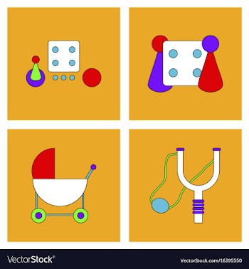 Set of kids toys in flet icons on color vector image