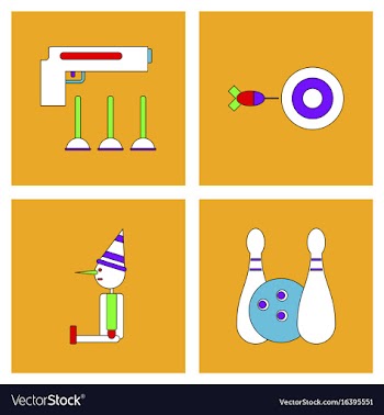 Set of kids toys in flet icons on color vector image