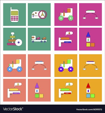Set of kids toys in flet icons on color vector image