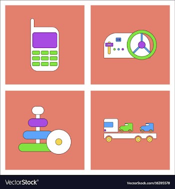 Set of kids toys in flet icons on color vector image