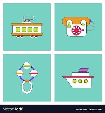 Set of kids toys in flet icons on color vector image