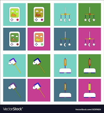 Set of kids toys in flet icons on color vector image