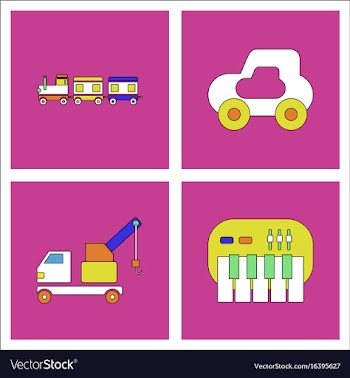 Set of kids toys in flet icons on color vector image