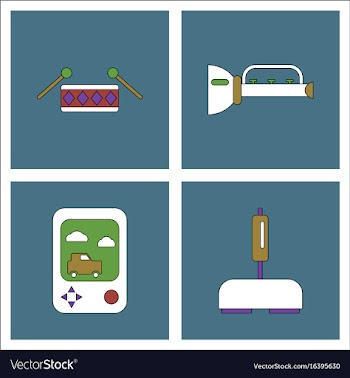 Set of kids toys in flet icons on color vector image