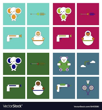 Set of kids toys in flet icons on color vector image