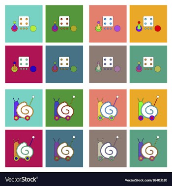 Set of kids toys in flet icons on color vector image