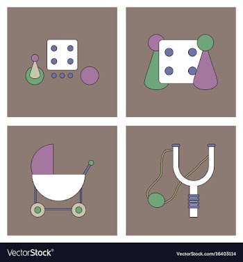 Set of kids toys in flet icons on color vector image