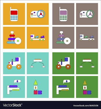 Set of kids toys in flet icons on color vector image