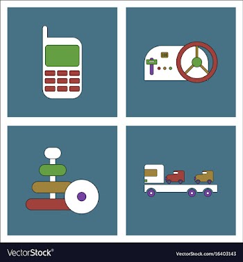 Set of kids toys in flet icons on color vector image