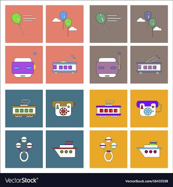 Set of kids toys in flet icons on color vector image