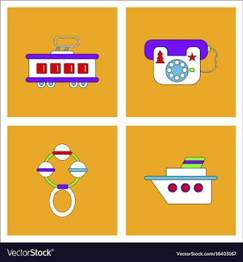Set of kids toys in flet icons on color vector image