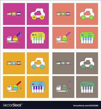 Set of kids toys in flet icons on color vector image