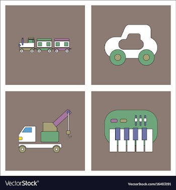 Set of kids toys in flet icons on color vector image