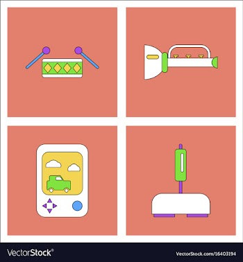 Set of kids toys in flet icons on color vector image