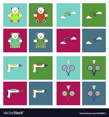 Set of kids toys in flet icons on color vector image