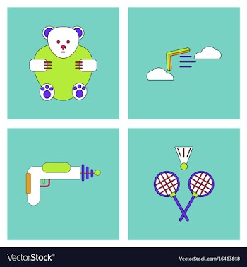 Set of kids toys in flet icons on color vector image