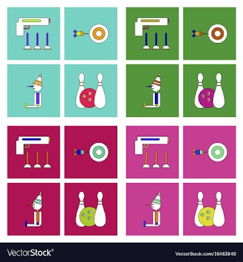 Set of kids toys in flet icons on color vector image