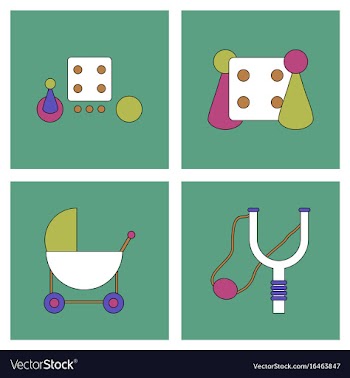 Set of kids toys in flet icons on color vector image