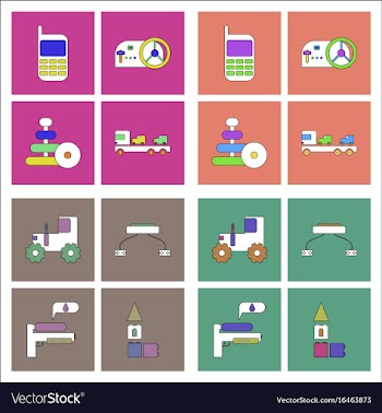 Set of kids toys in flet icons on color vector image